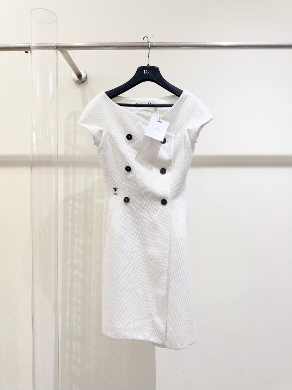 Dior White Double-Breasted Textured Midi Dress